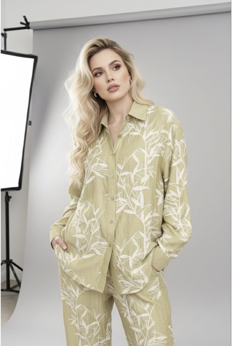 Chemise Fluide Imprimé Feuillage Moderne - Vert