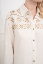 Chemise Brodée Motifs géométriques Élégants - Beige