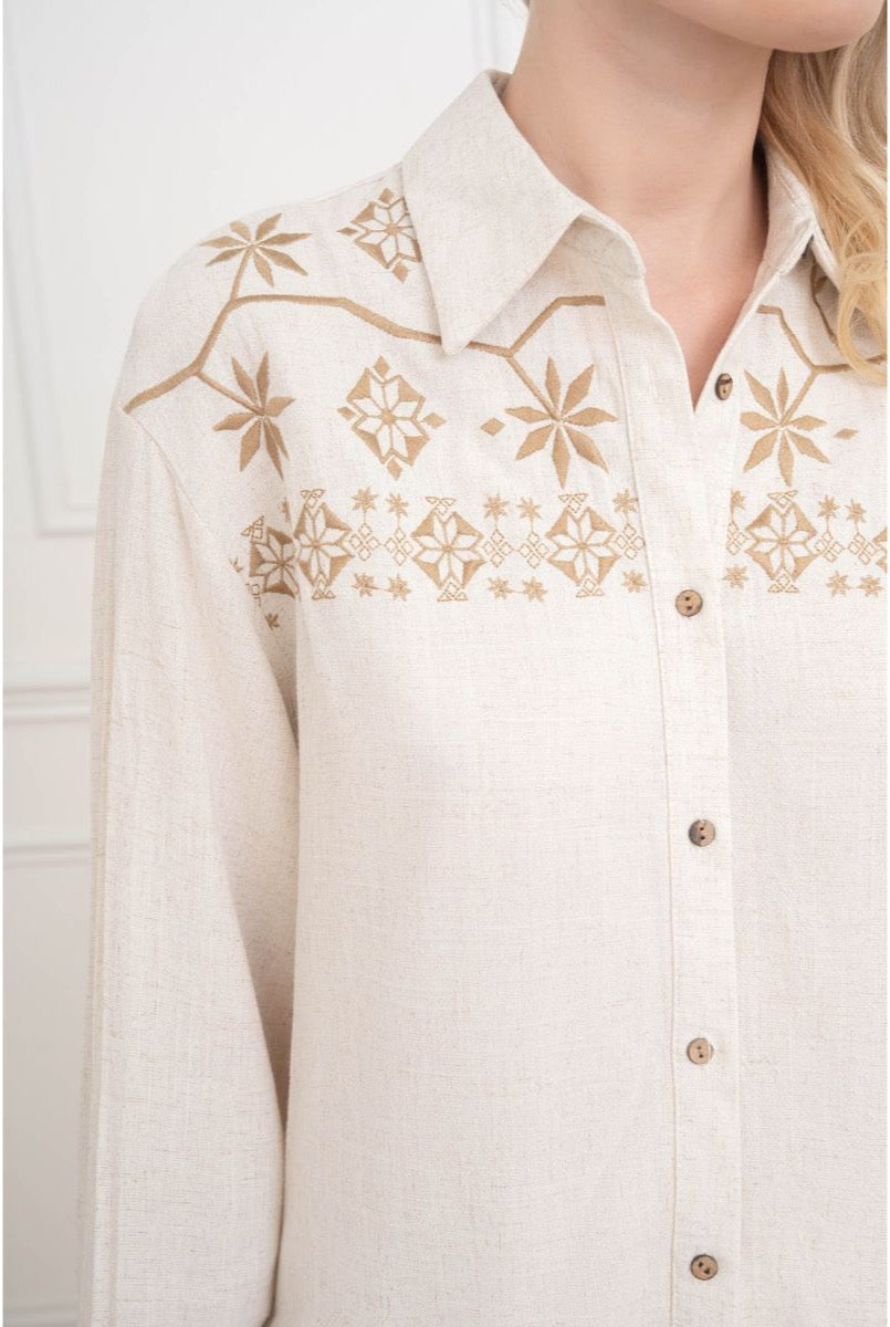 Chemise Brodée Motifs géométriques Élégants - Beige