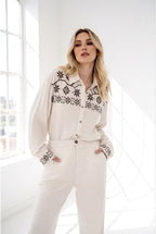 Chemise Brodée Motifs géométriques Élégants - Brun