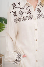 Chemise Brodée Motifs géométriques Élégants - Brun