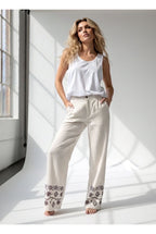 Pantalon Large Broderies géométriques Raffinées - Brun