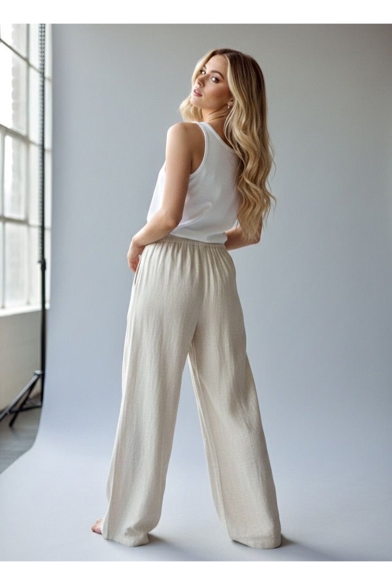 Pantalon Large Broderies géométriques Raffinées - Brun