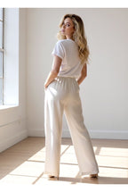 Pantalon Large Imprimé Feuillage Élégant - Beige