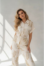 Ensemble Imprimé Ceinturé Esprit Naturel - Beige