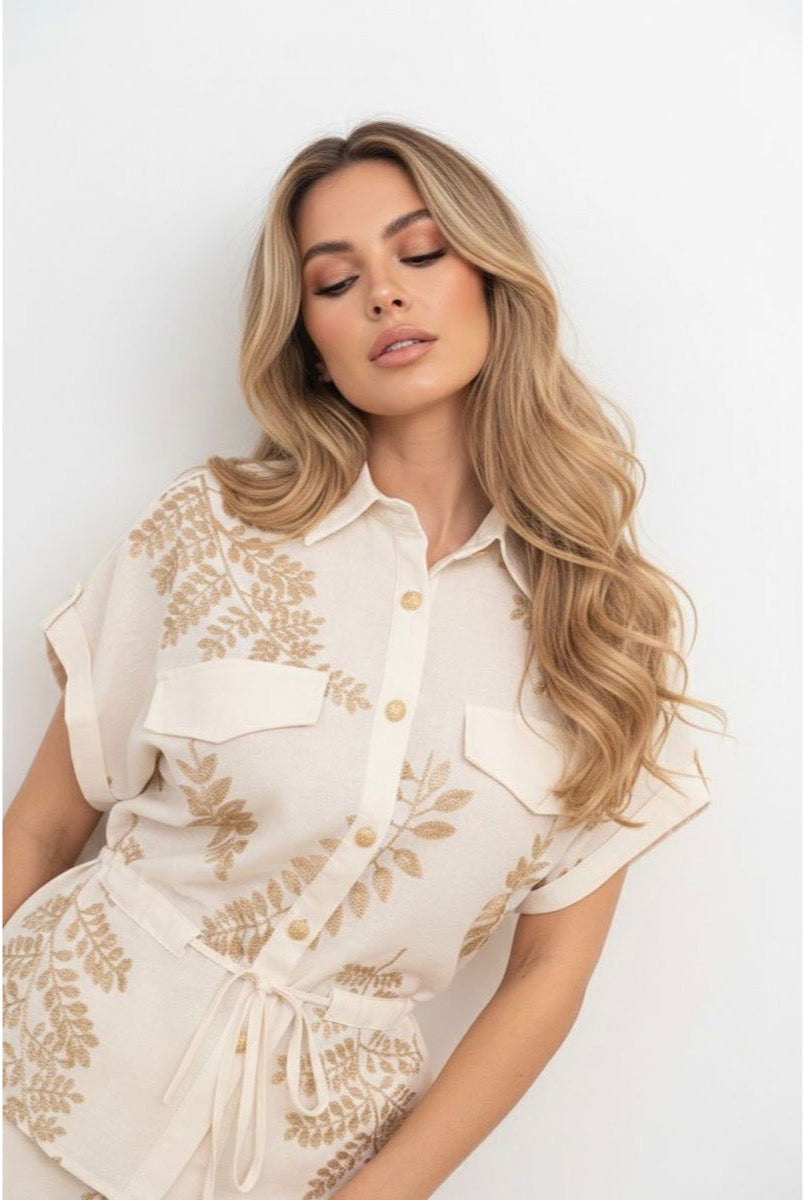 Ensemble Imprimé Ceinturé Esprit Naturel - Beige