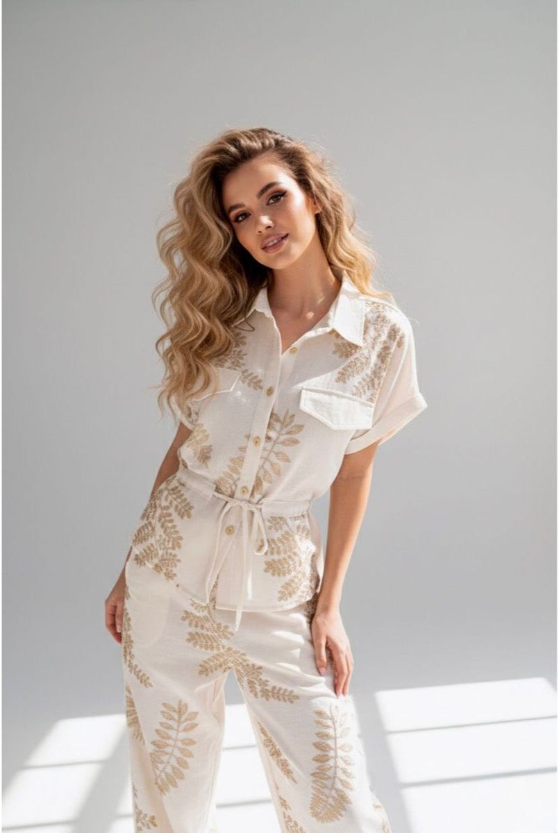 Ensemble Imprimé Ceinturé Esprit Naturel - Beige