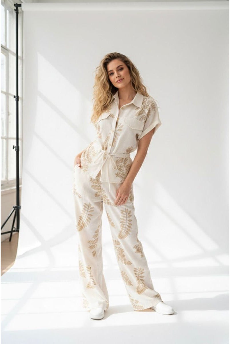 Ensemble Imprimé Ceinturé Esprit Naturel - Beige