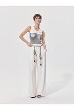 Pantalon large fluide taille ajustable - Blanc