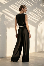 Pantalon large fluide taille ajustable - Noir