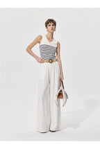 Pantalon large fluide taille ceinturée - Blanc