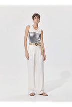 Pantalon large fluide taille ceinturée - Blanc