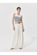 Pantalon large fluide taille ceinturée - Blanc