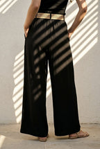 Pantalon large fluide taille ceinturée - Noir