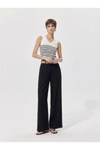 Pantalon large fluide taille ceinturée - Noir