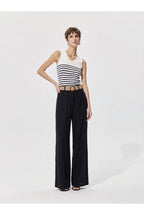 Pantalon large fluide taille ceinturée - Noir