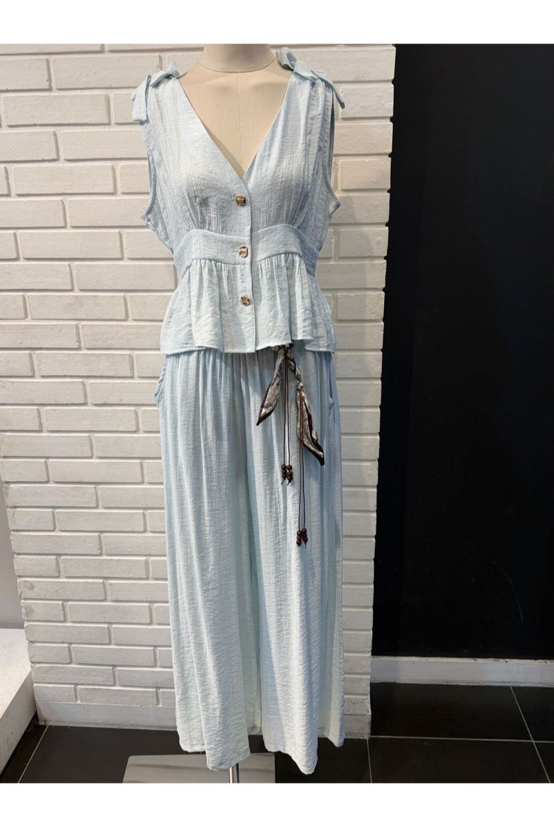 Top fluide noué épaules style romantique - Bleu