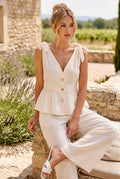 Top fluide noué épaules style romantique - Écru