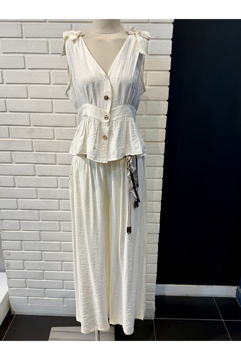 Top fluide noué épaules style romantique - Écru