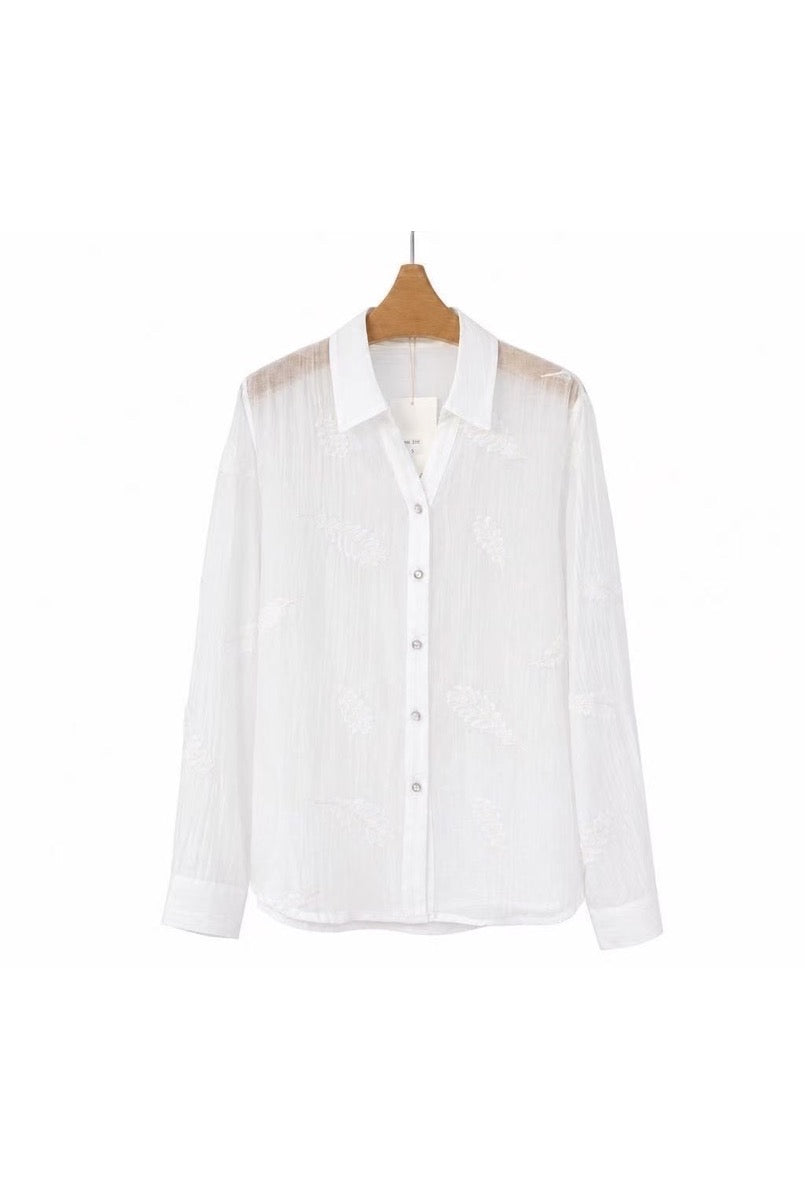Chemise fluide broderie légère deux couleurs - Blanc