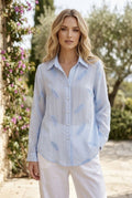 Chemise fluide broderie légère deux couleurs - Bleu