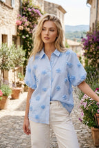 Chemise Flora brodée - Bleu ciel