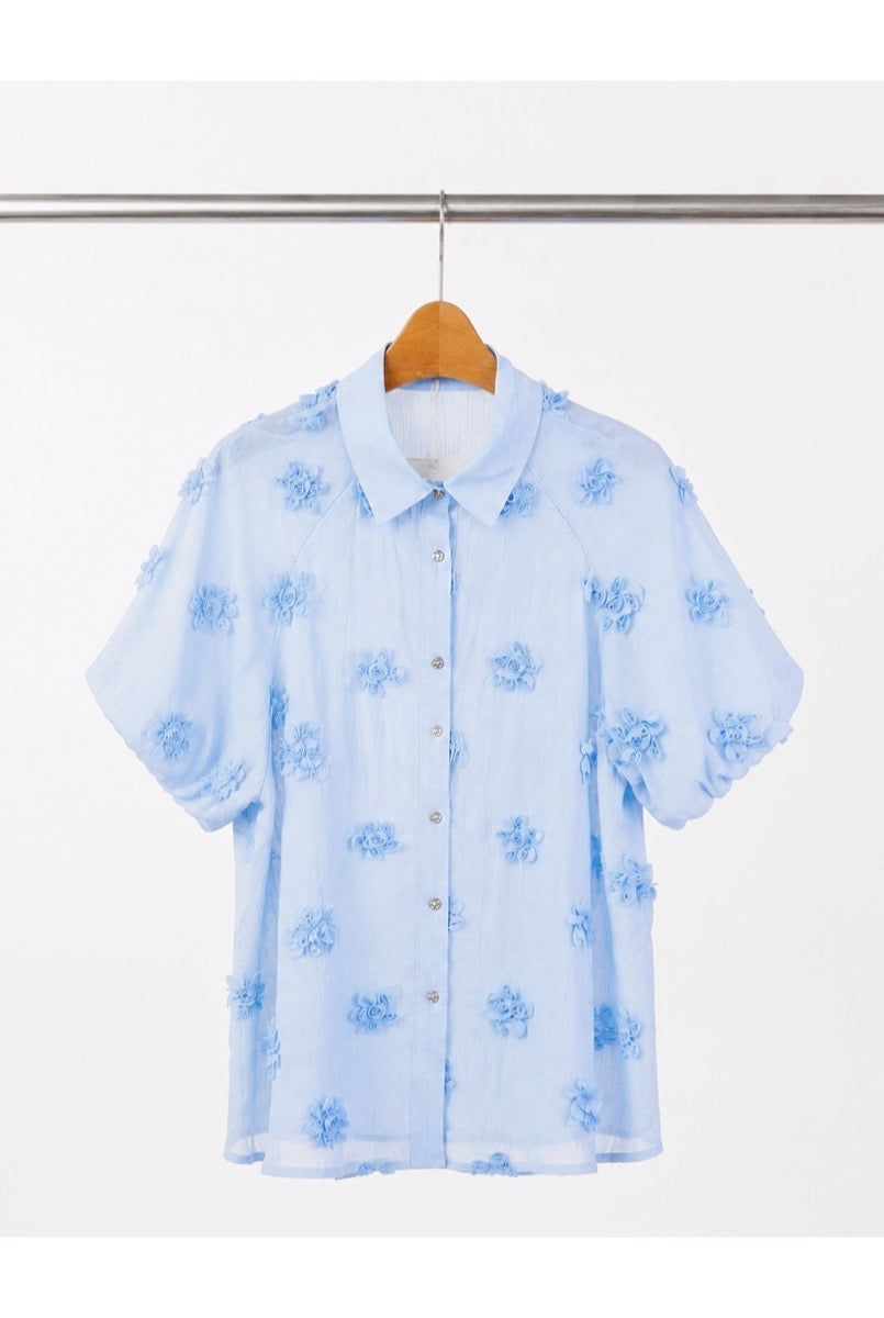 Chemise Flora brodée - Bleu ciel