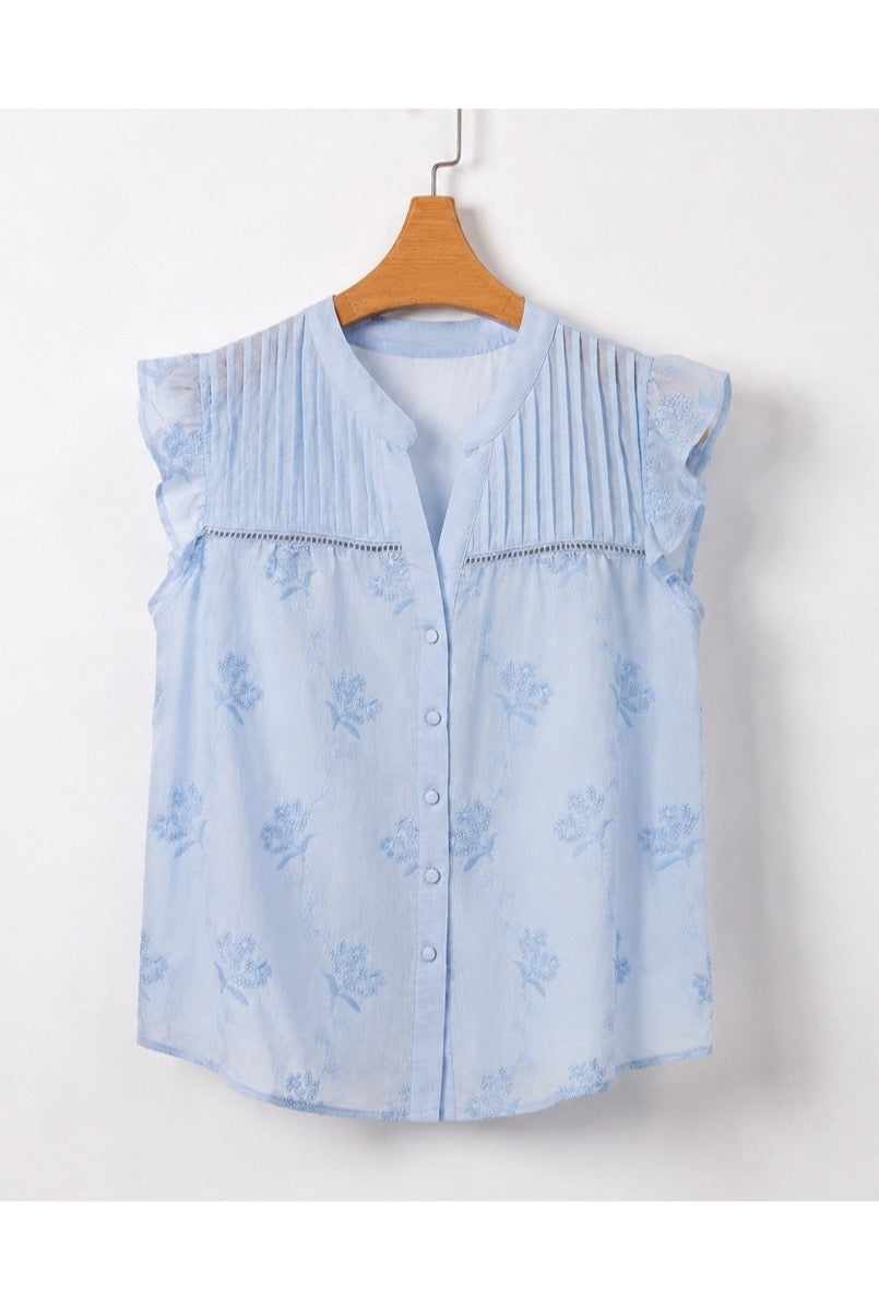 Blouse Lina brodée - Bleu ciel