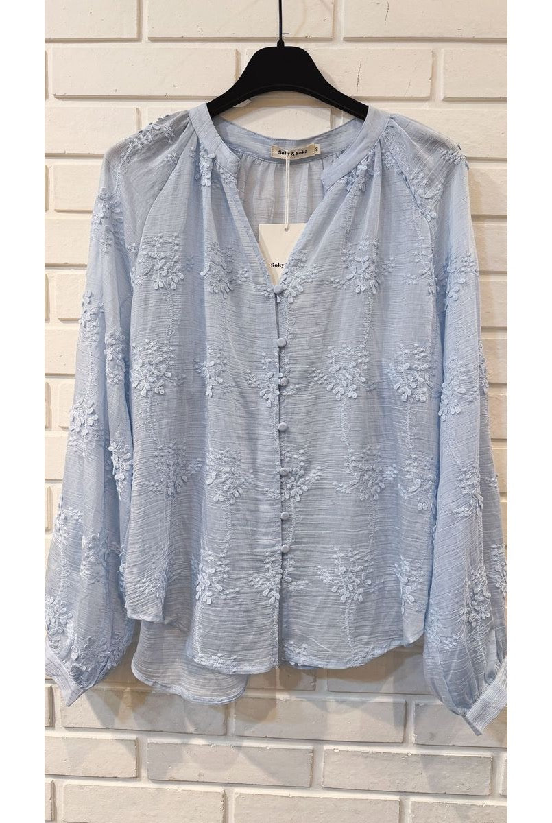Chemise brodée légère charme deux couleurs - Bleu