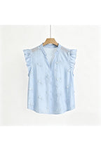 Top fluide brodé relief blanc bleu - Bleu
