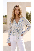 Chemise fleurie légère à volants élégants - Bleu