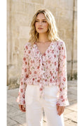 Chemise fleurie légère à volants élégants - Rose