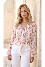 Chemise fleurie légère à volants élégants - Rose