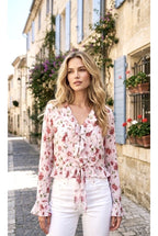 Chemise fleurie légère à volants élégants - Rose
