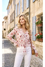Chemise fleurie légère à volants élégants - Rose