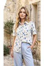 Chemise imprimée légère manches courtes chic - Bleu