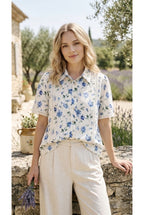 Chemise imprimée légère manches courtes chic - Bleu