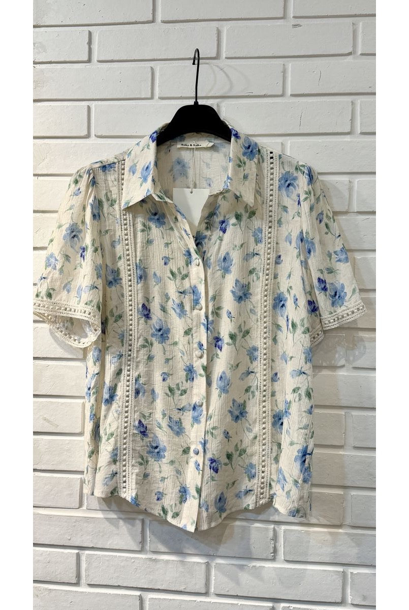 Chemise imprimée légère manches courtes chic - Bleu