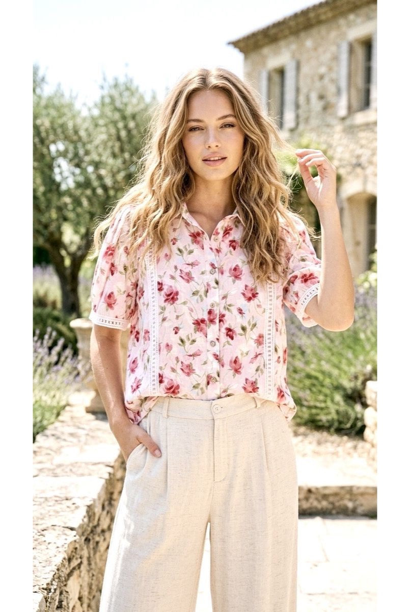 Chemise imprimée légère manches courtes chic - Rose