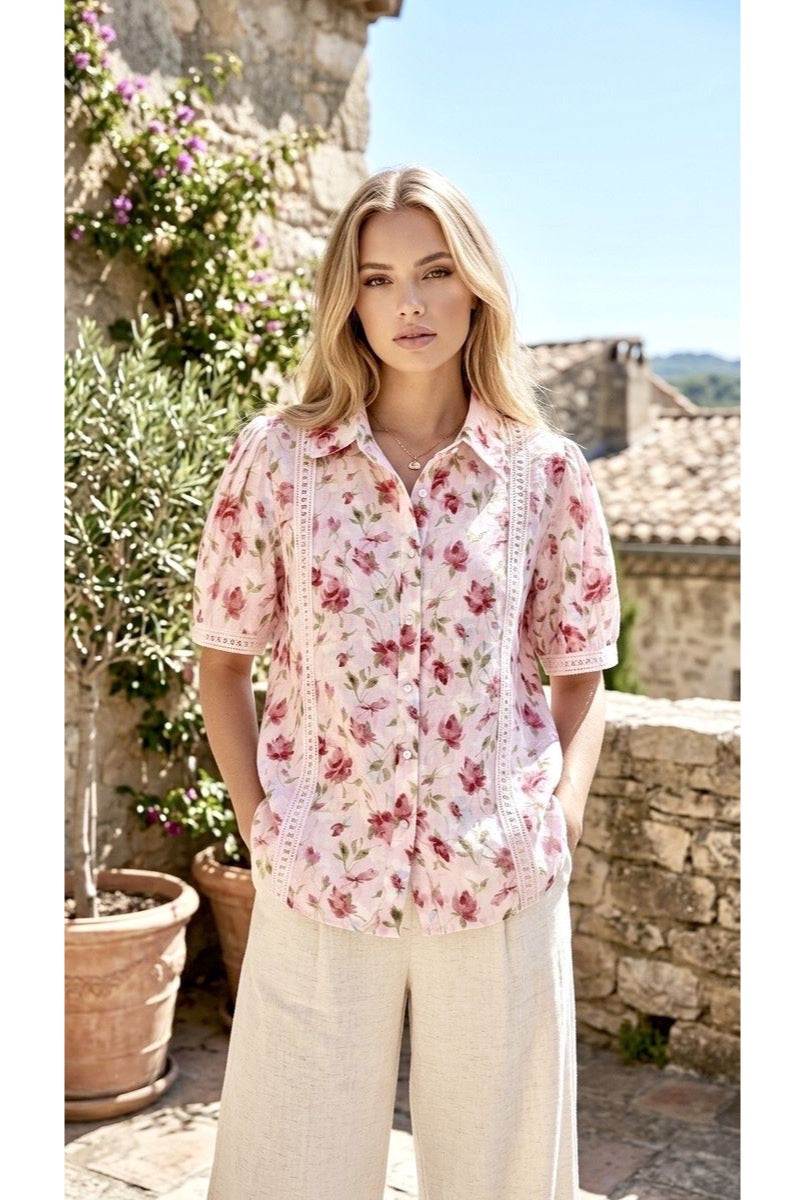 Chemise imprimée légère manches courtes chic - Rose