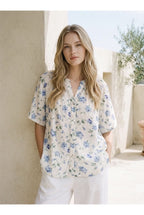 Chemise fluide imprimée manches courtes élégantes - Bleu