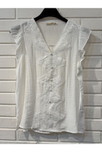 Blouse sans manches à volants et dentelle romantique - Blanc