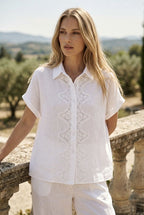 Chemise fluide dentelle élégance deux couleurs - Blanc