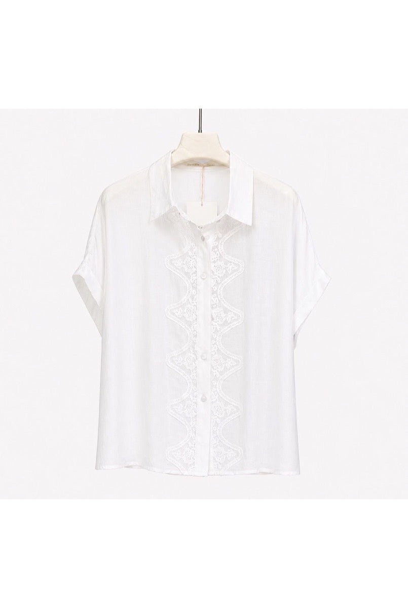 Chemise fluide dentelle élégance deux couleurs - Blanc