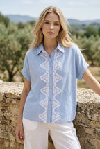 Chemise fluide dentelle élégance deux couleurs - Bleu