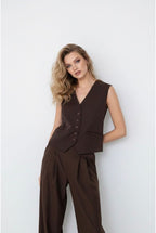 Gilet Sans Manches Chic Combiné Avec Pantalon — Réf. 829 - Marron