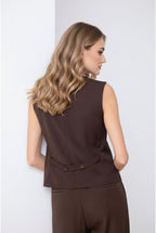 Gilet Sans Manches Chic Combiné Avec Pantalon — Réf. 829 - Marron