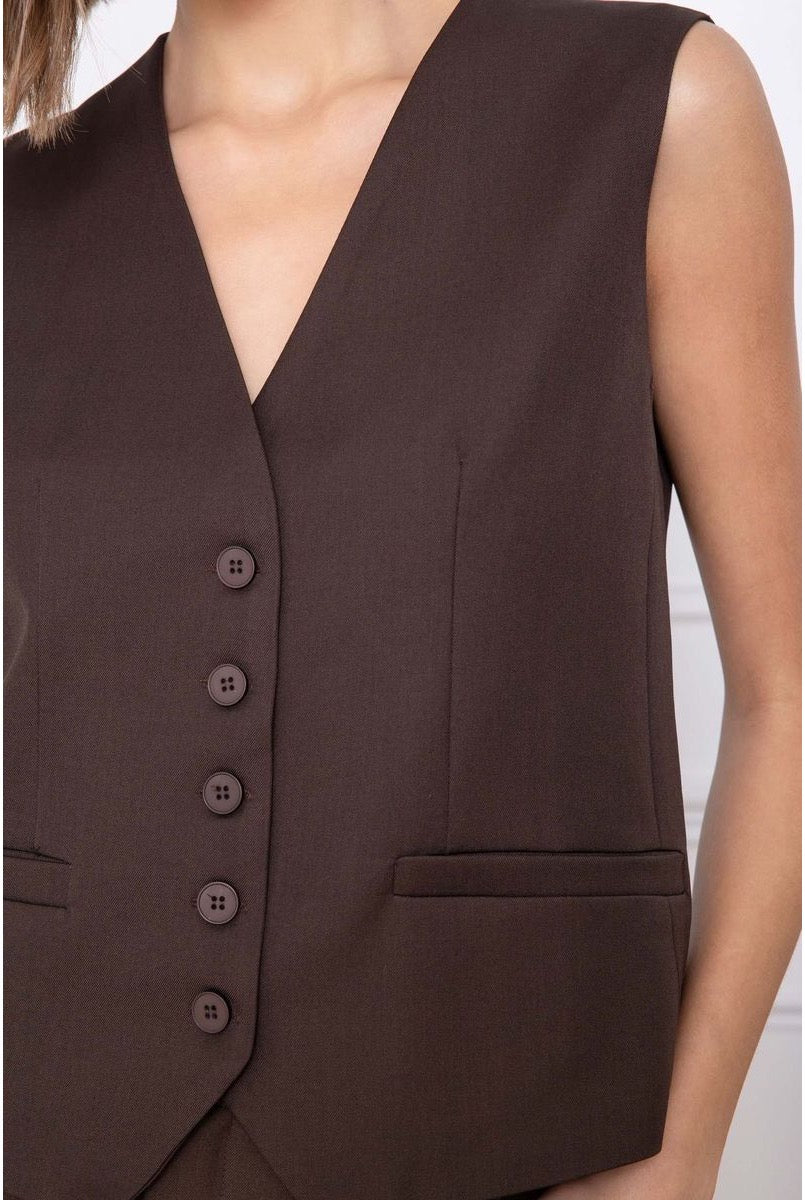 Gilet Sans Manches Chic Combiné Avec Pantalon — Réf. 829 - Marron