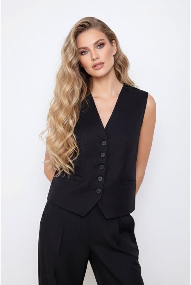 Gilet Sans Manches Chic Combiné Avec Pantalon — Réf. 829 - Noir