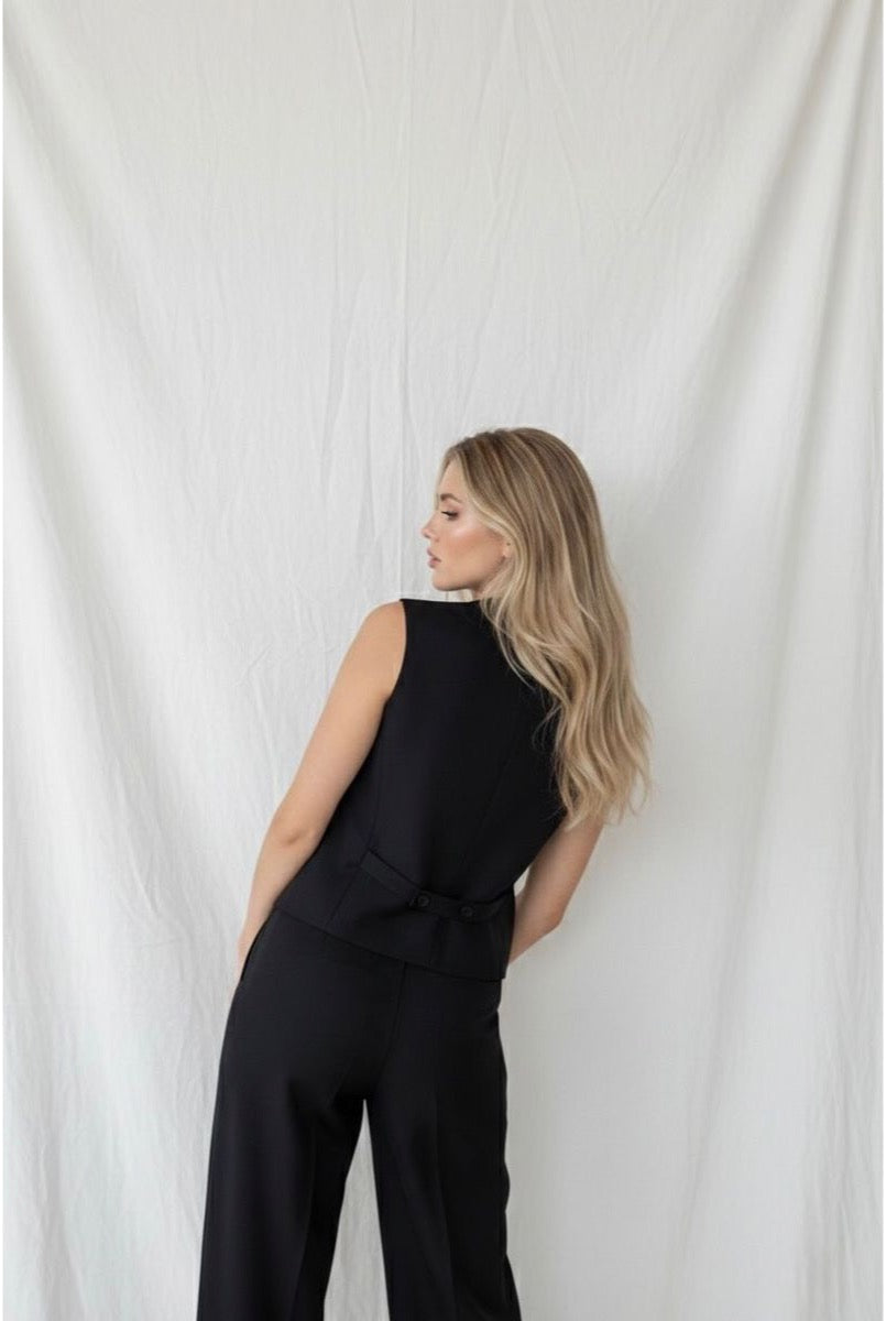 Gilet Sans Manches Chic Combiné Avec Pantalon — Réf. 829 - Noir